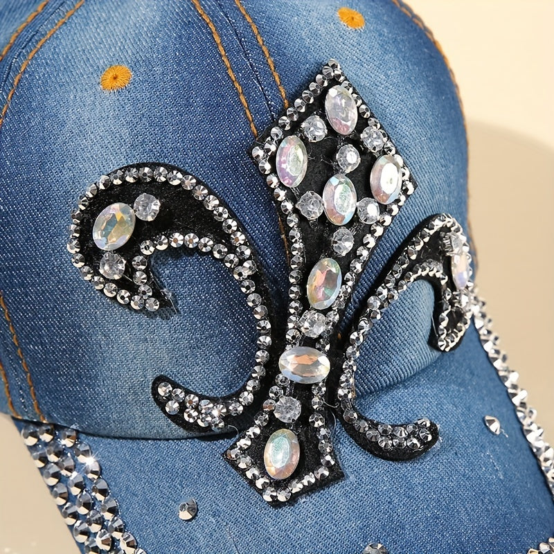 Denim Y2K Baseball Cap Rhinestone Decor Washed Distressed Sun Hat