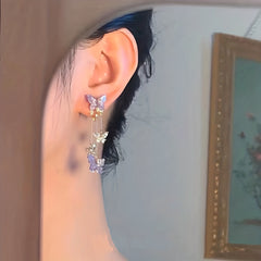 Purple Butterfly Tassel Drop Dangle Earrings For Women Girls