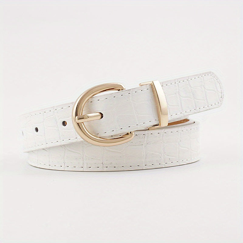 Solid Crocodile Pattern Oval Metal Buckle Belt Women Casual Waist Belts
