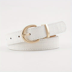 Solid Crocodile Pattern Oval Metal Buckle Belt Women Casual Waist Belts