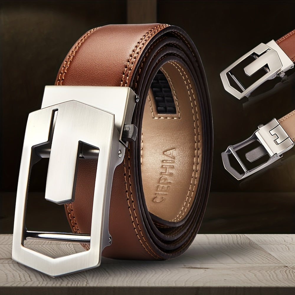 Men's Casual Cowhide Leather Belt with Removable Buckle