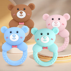 Bear Silicone Teether Soft Chewable Teething Toy Pink Green Heart Bow Designs
