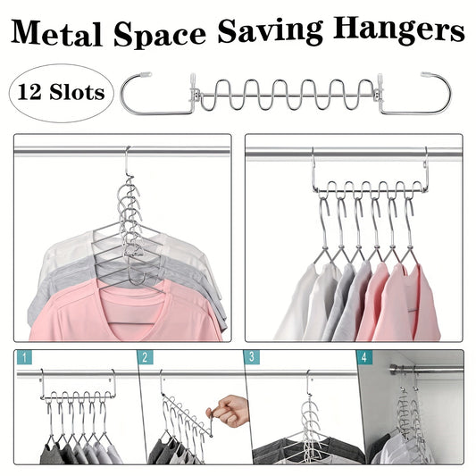 Metal Space Saving Hangers 12 Slots Stainless Steel Closet Organizer