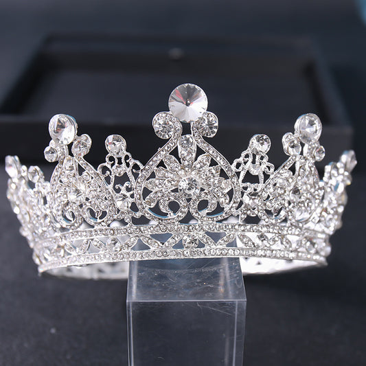 Baroque Crystal Golden Round Crowns King Queen Crown Tiara For Women