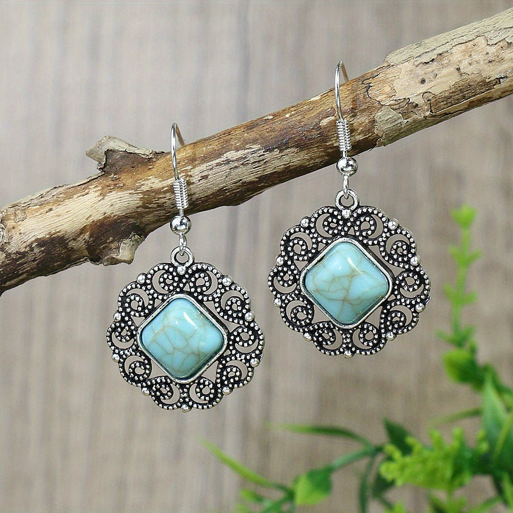 Vintage Silver Turquoise Earrings Necklace Set