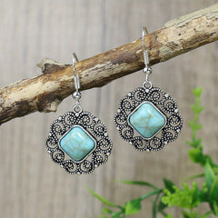 Vintage Silver Turquoise Earrings Necklace Set