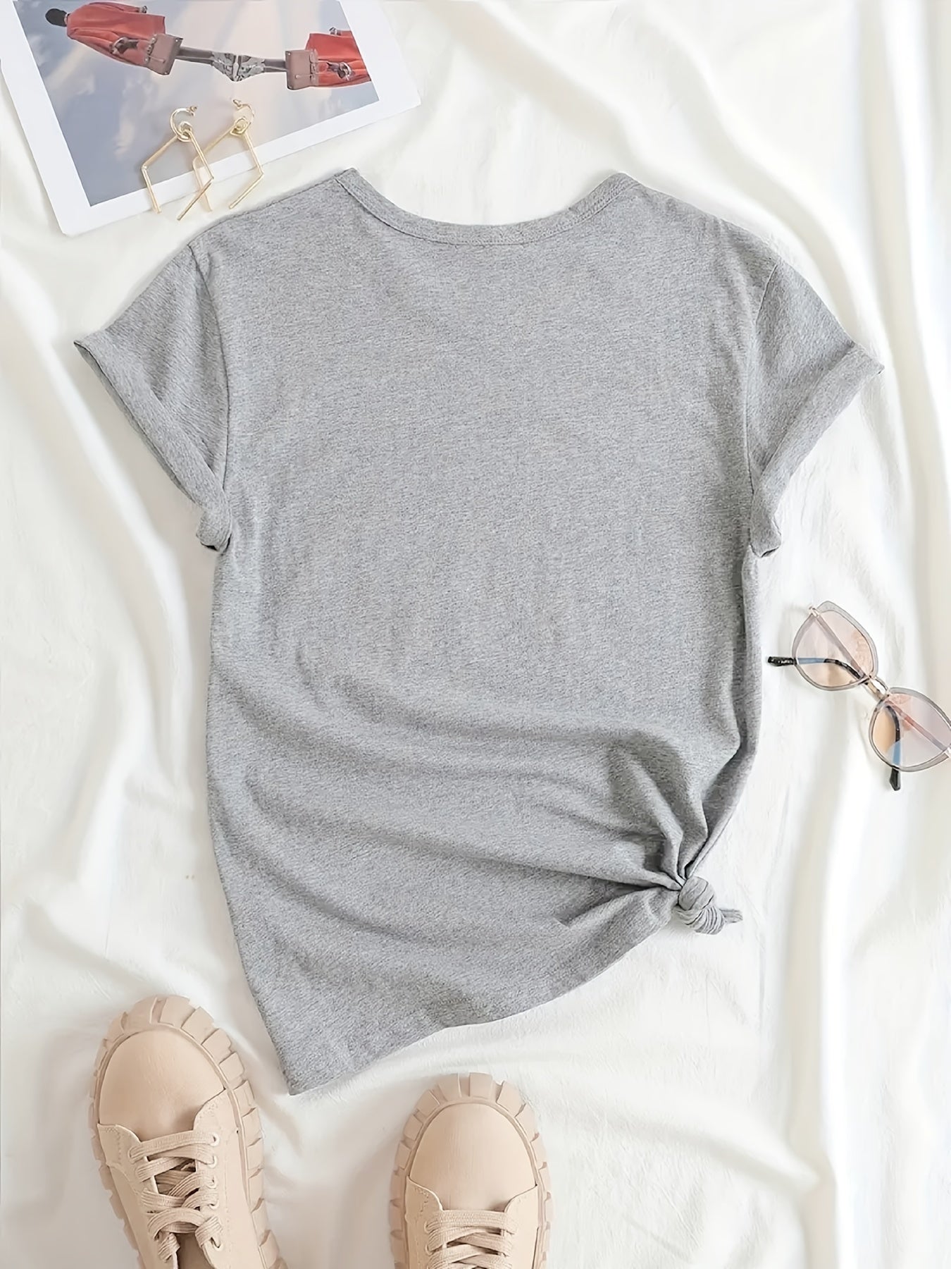 Women's Letter Print Casual T Shirt Crew Neck Short Sleeve Top