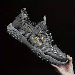 Men's Leather Mesh Sneakers Lightweight Outdoor Hiking Shoes