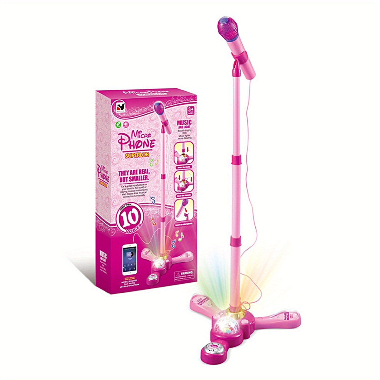 Kids Education Microphone & Stand Pink