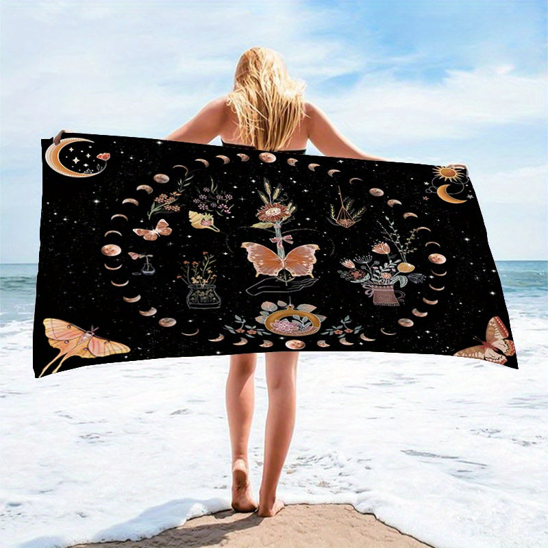 Butterfly Skull Pattern Beach Towel Soft Absorbent Lightweight