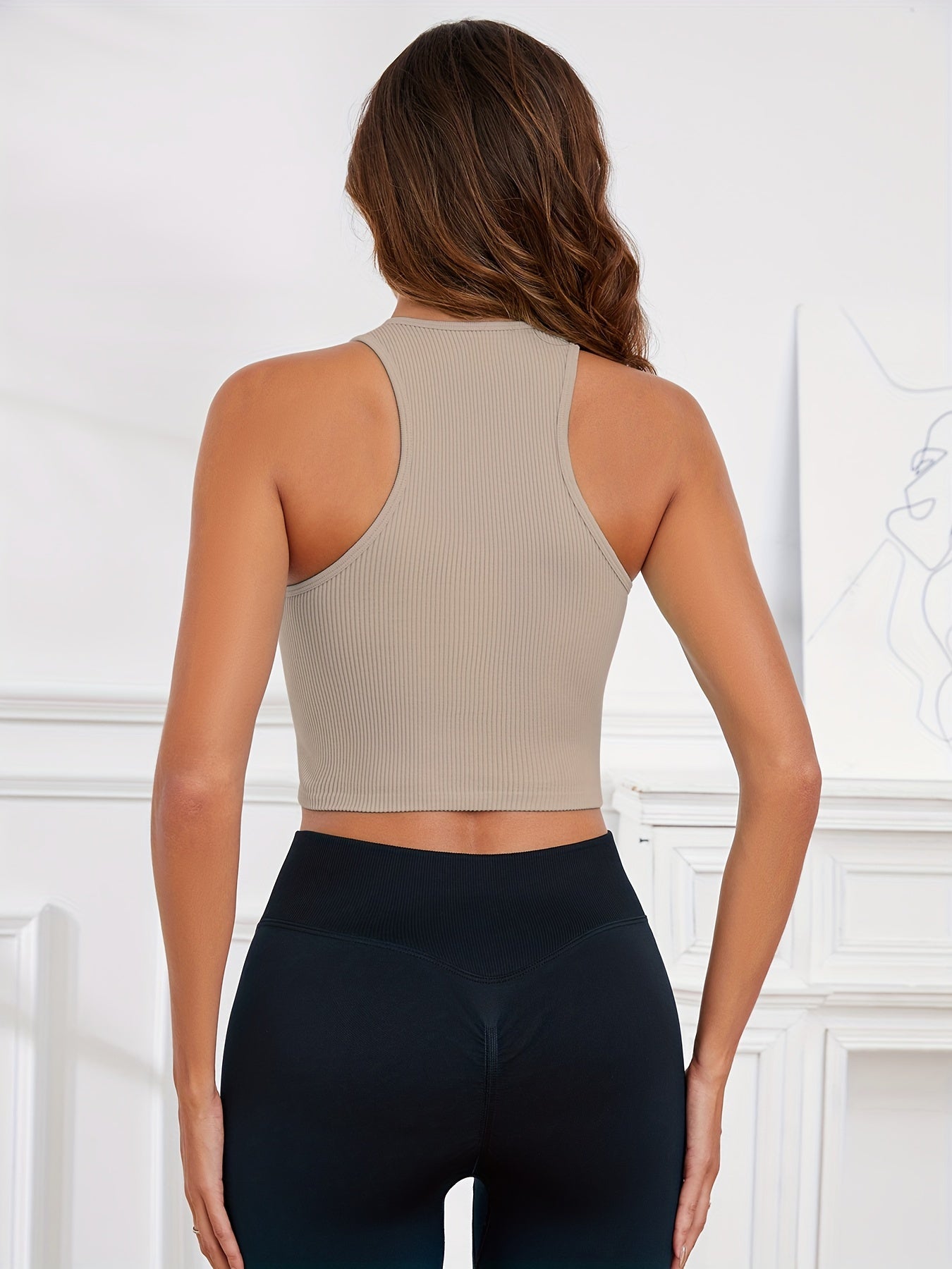 Sporty Rib Knit Vest Slimming Running Top