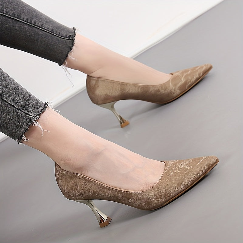Women's Satin Pointed Toe Slip-On Stiletto Heels Pumps