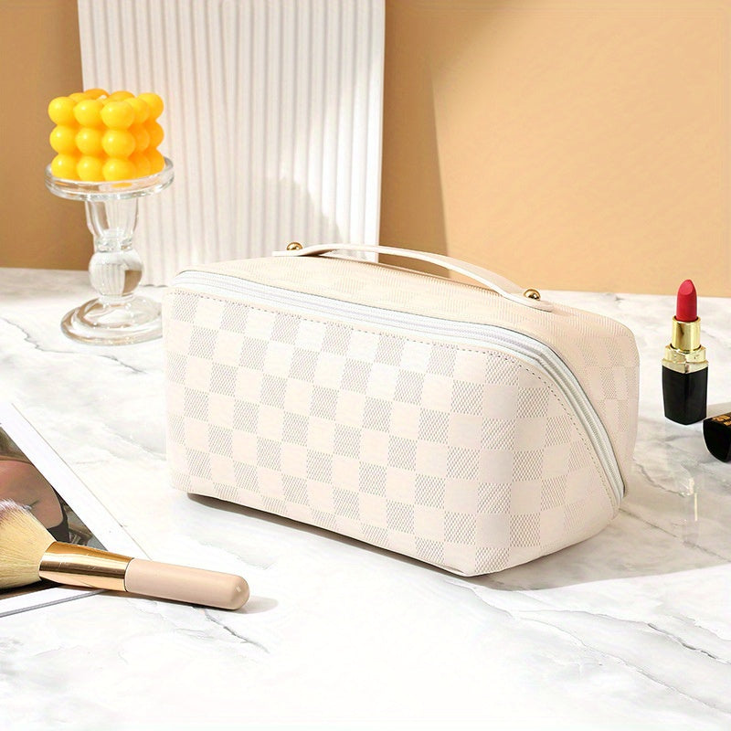 Plaid Pattern Makeup Zipper Bag Lightweight Cosmetic Travel Toiletry Wash Bag
