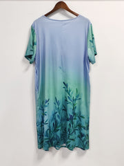 Women's Plus Ombre Floral Print Button Up Short Sleeve V Neck Maxi Dress