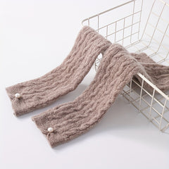 Ribbed Knitted Wool Gloves Plush Warm Fingerless Long Gloves