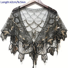 Vintage Sparkly Shawl Wraps Beaded Sequin Boho Evening Cape Mesh