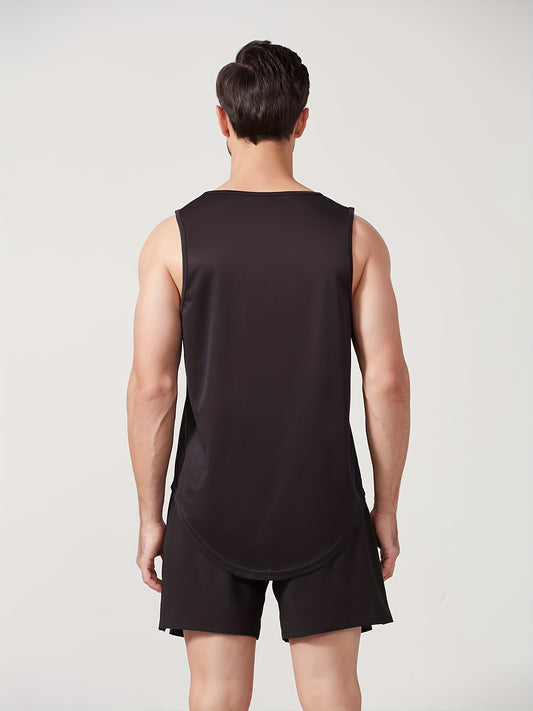 Men's Solid Tank Top Quick Dry Stretch Crew Neck Sleeveless Shirt