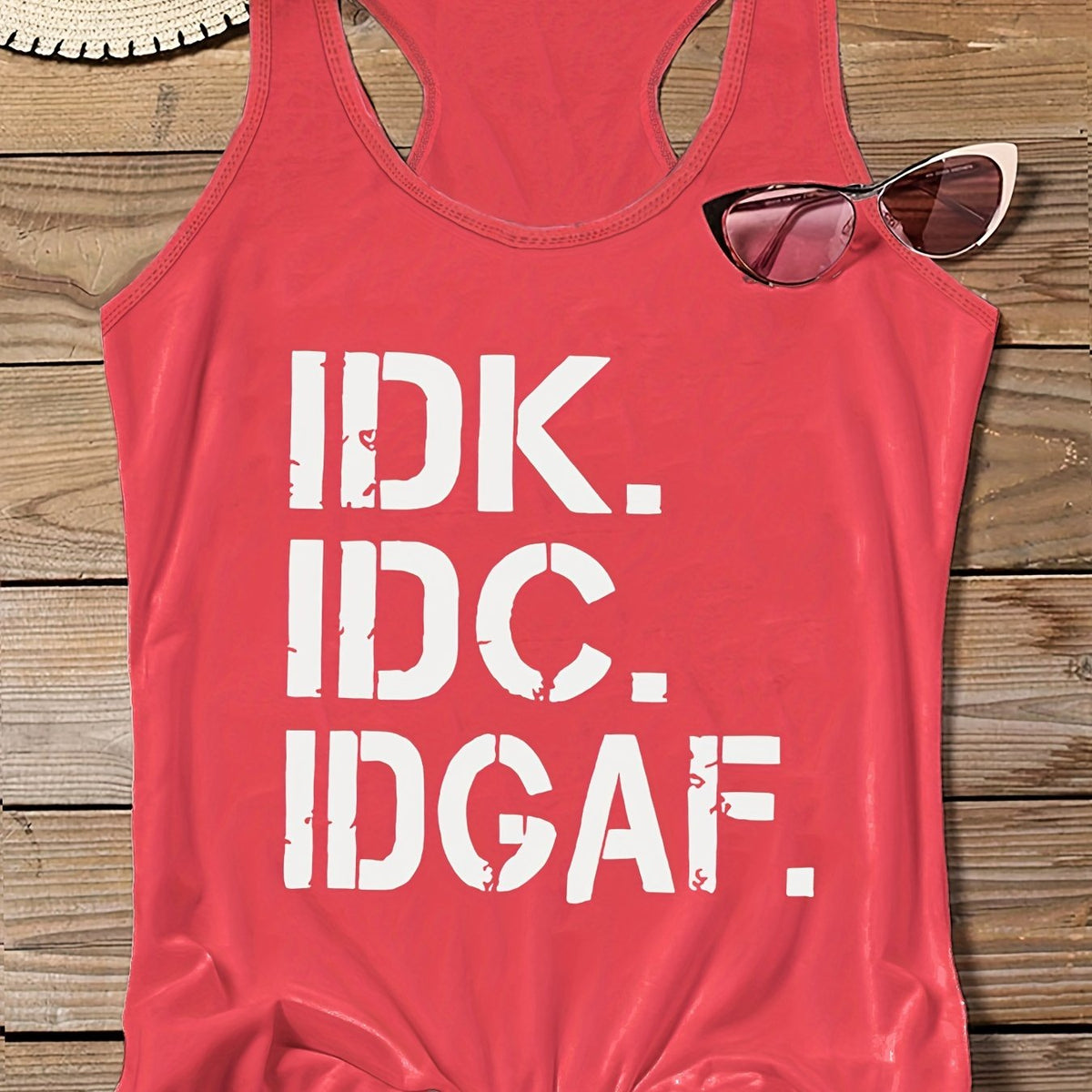  Slogan Print Round Neck Vest Top