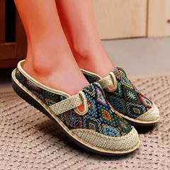 Women's Geometric Closed Toe Mules Linen Cloges