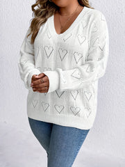  Heart Pattern V Neck Knitted Pullover Jumper