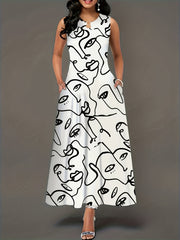 Abstract Figure Print Maxi Tank Dress With Pockets