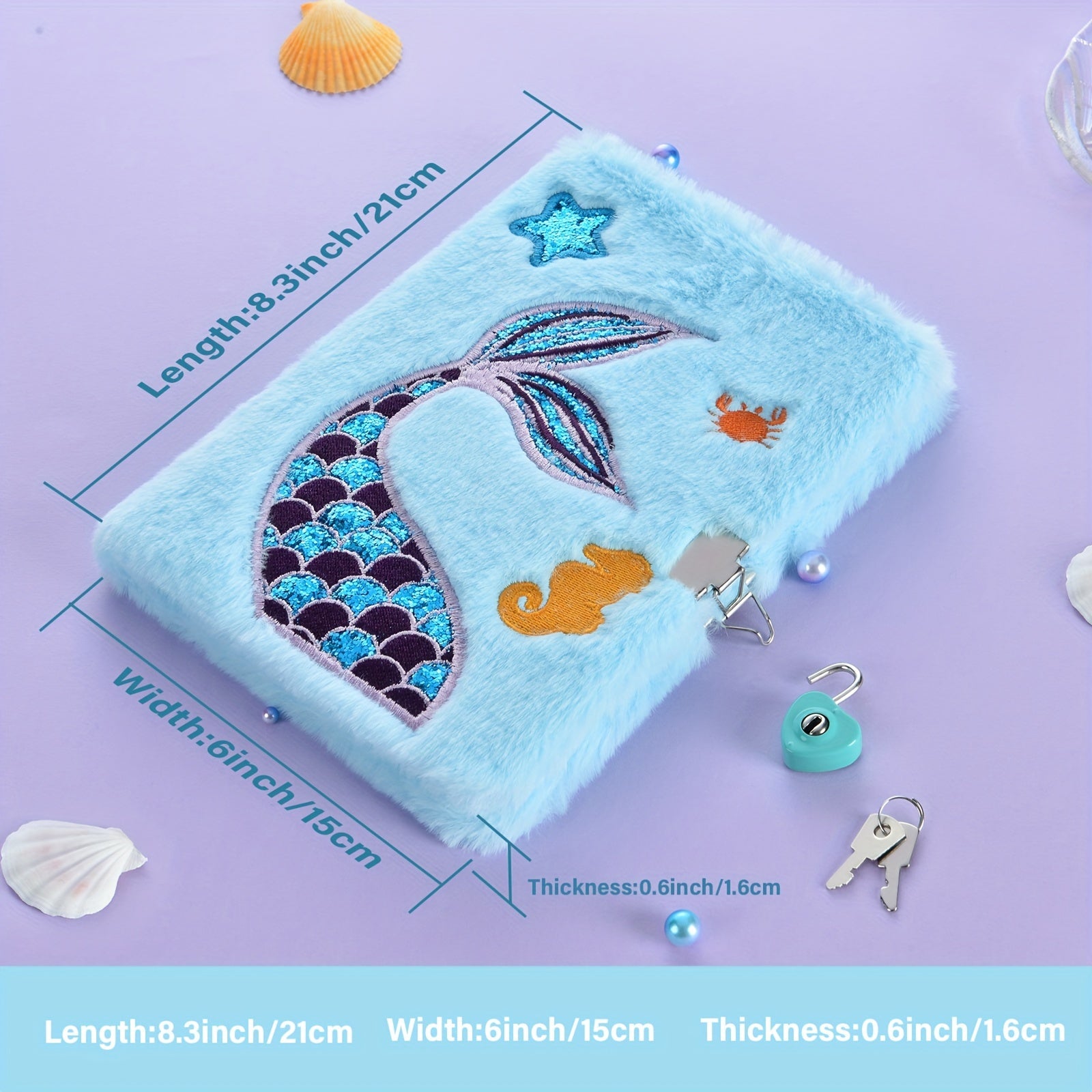Mermaid Plush Sequin Notebook with Lock