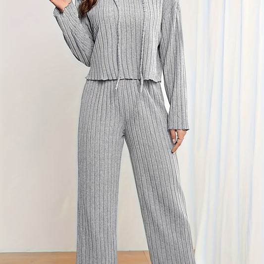  Ribbed Hoodie & Pants 2 Piece Set
