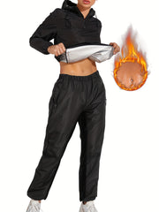 Sauna Suit Half Zipper Hooded Top & Weight Loss Sweat Pants Women's Activewear