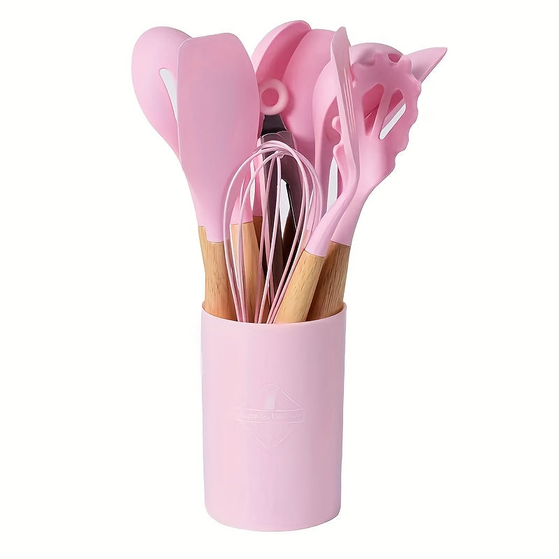 12pcs Silicone Kitchen Utensil Set with Wooden Handle