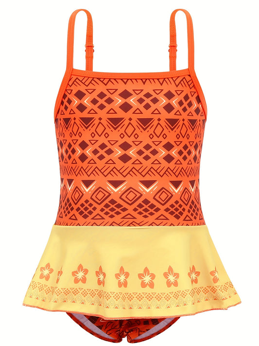 Toddler Girls Abstract Graphic Ruffle Trim Cami Swimsuit
