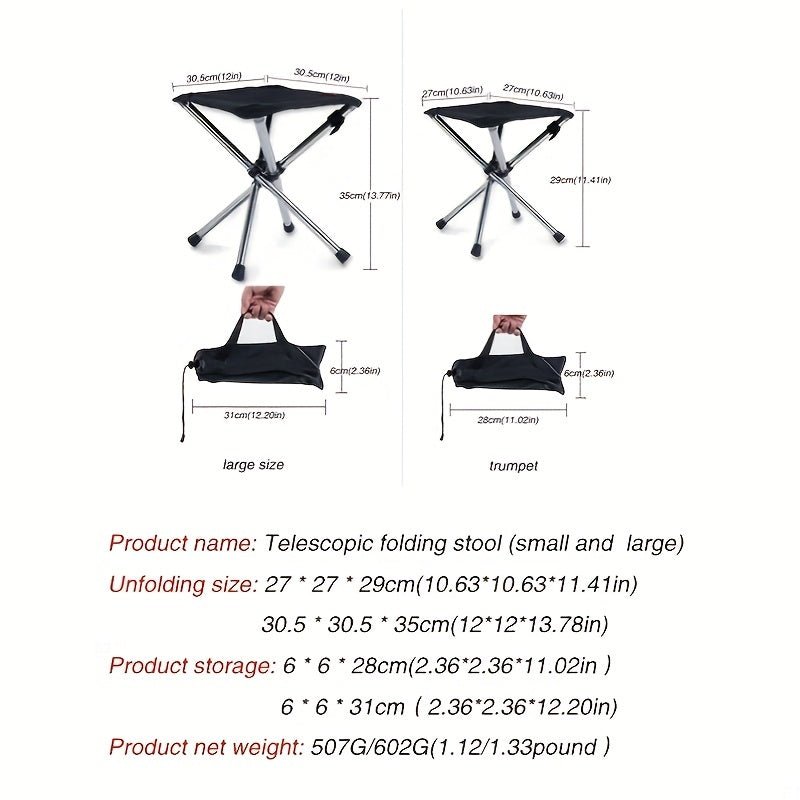 Telescopic Folding Stool Stainless Steel Outdoor Camping Fishing