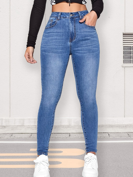 High Waist Slash Pocket Skinny Denim Jeans