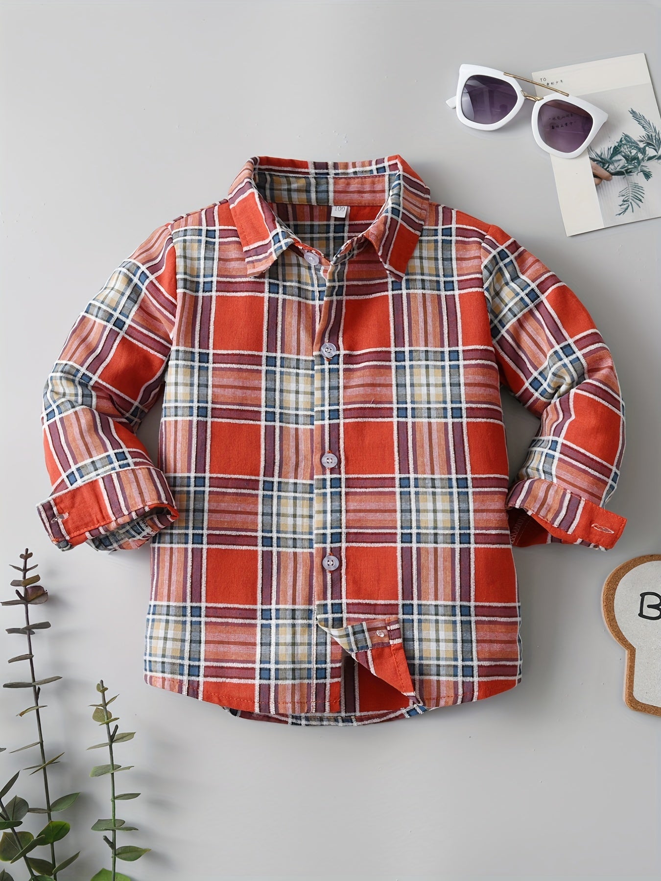Boy's Vintage Plaid Cotton Shirt Casual Button Up Long Sleeve Shirt