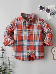 Boy's Vintage Plaid Cotton Shirt Casual Button Up Long Sleeve Shirt