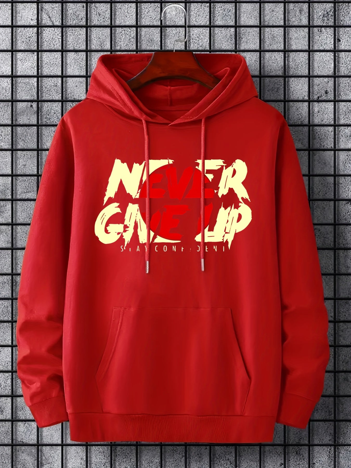 'Never Give Up' Print Hoodie Men's Casual Pullover Hoodie