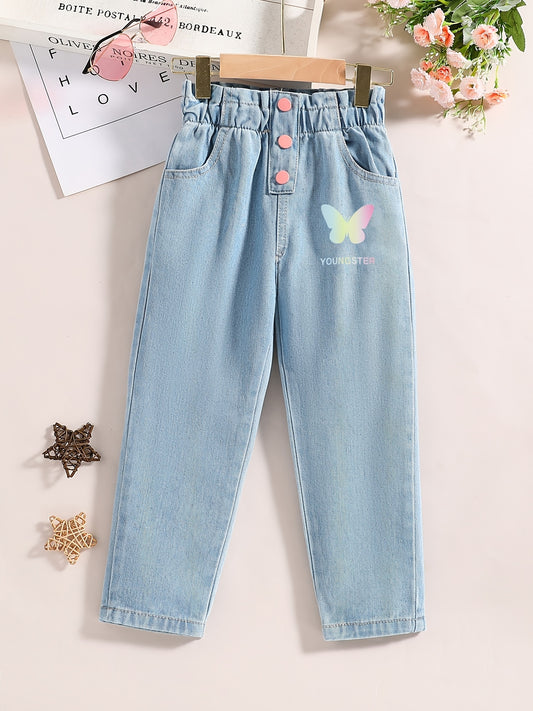 Girls' Butterfly Graphic Elastic Waist Jeans