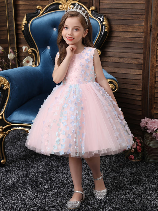 Girls Sleeveless Tutu Princess Dress with Flower Decoration