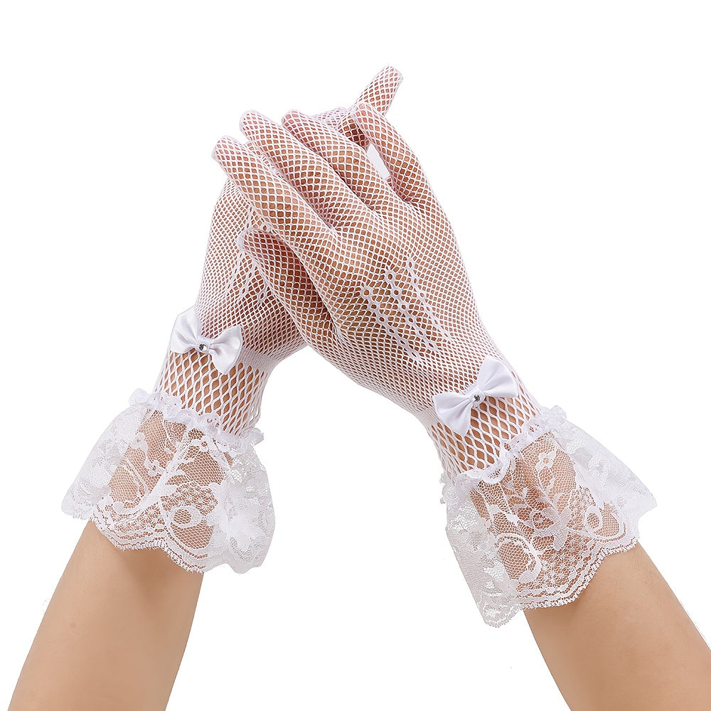 Women's Full Finger Fishnet Lace Gloves - Wedding/Performance/Bridal