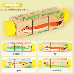 Wooden Animal Rotating Puzzle Blocks for Education