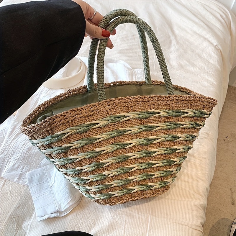 Straw Woven Tote Bag Large Beach Handbag for Travel & Shopping