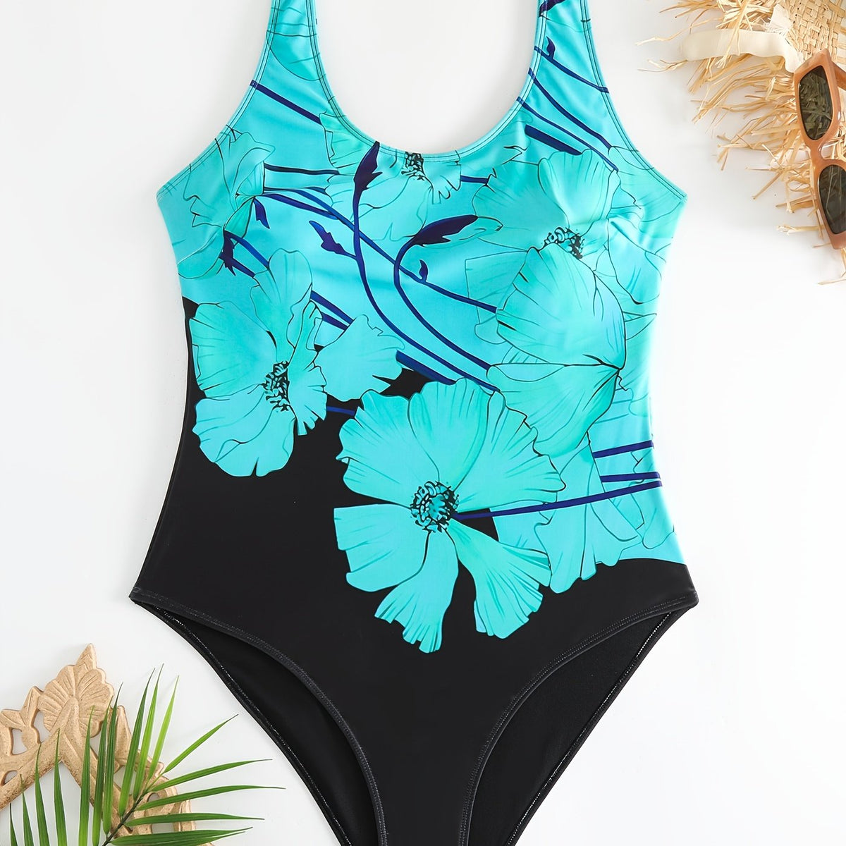 Floral Print Backless One Piece Swimsuit Plus Size Women's Bathing Suit
