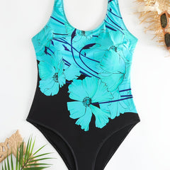 Floral Print Backless One Piece Swimsuit Plus Size Women's Bathing Suit