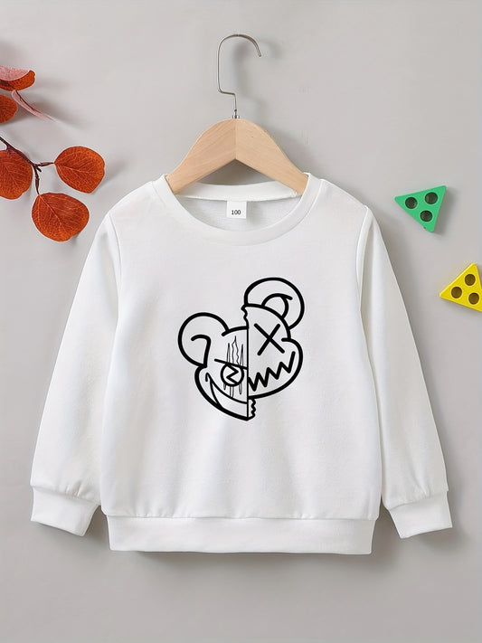 Cartoon Bear Print Boys Pullover Sweatshirt Long Sleeve Crew Neck Tops