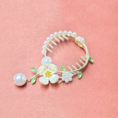 Women's Lily Of The Valley Hair Clip Faux Pearl Tassel Head Alloy Po