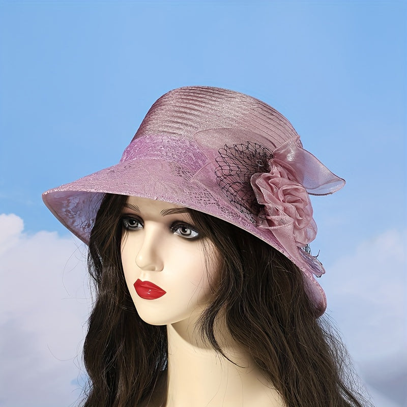 Mesh Flower Decor Bucket Hat British Style Solid Thin Basin Hat