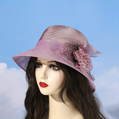 Mesh Flower Decor Bucket Hat British Style Solid Thin Basin Hat