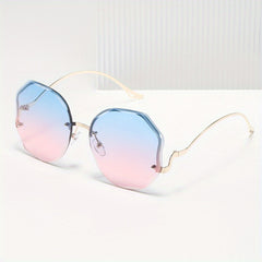 Ombre Rimless Sunglasses Round Gradient UV400 Sun Shades
