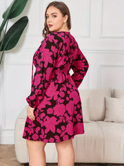  Women's Floral Print Lantern Sleeve Smock Dress