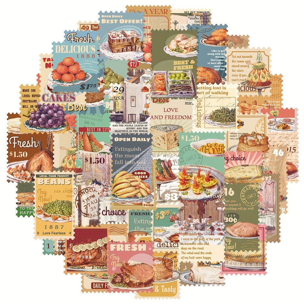 Retro Food Stickers Pack of 50, DIY Decoration, Bullet Journals