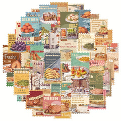 Retro Food Stickers Pack of 50, DIY Decoration, Bullet Journals